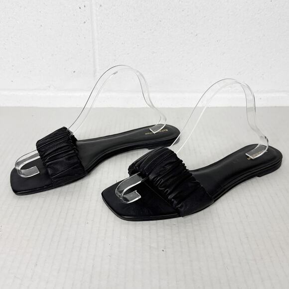 Reformation Sandals Womens Size 9.5 Black Marcella Ruched Slide Square Toe‎ - Picture 3 of 8